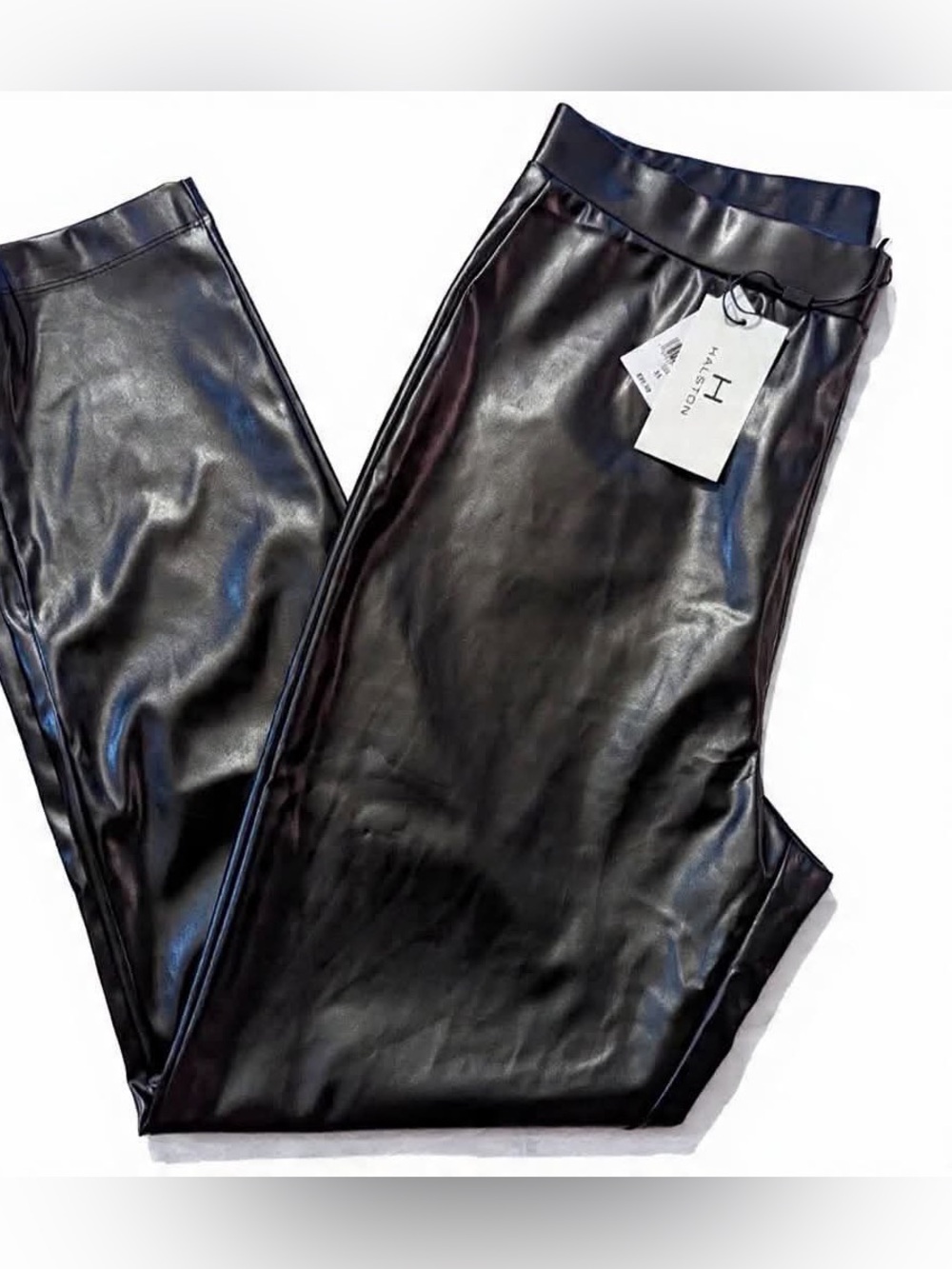 New H Halston sz L Faux Leather Vegan Pants or leggings black pull on
